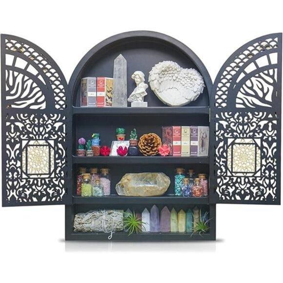 5764825922572821856.jpeg Large wooden crystal display shelf moon phase wall shelf storage home decor